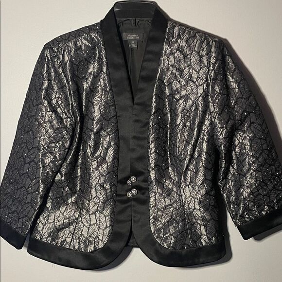 Dress Barn Jackets & Blazers - Dress Barn Black and Silver Lace Blazer Size 12